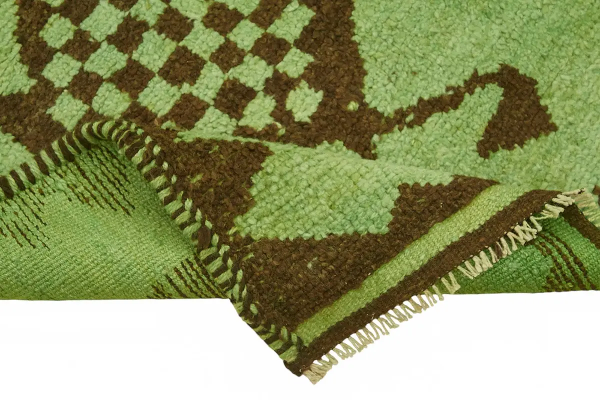 Herki Eskitme Yeşil Pamuk Üzerine Yün El Dokuma Halı-107x362 - Görsel 6