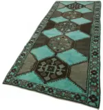 Herki Eskitme Turkuaz Pamuk Üzerine Yün El Dokuma Halı-142x382 - Görsel 3