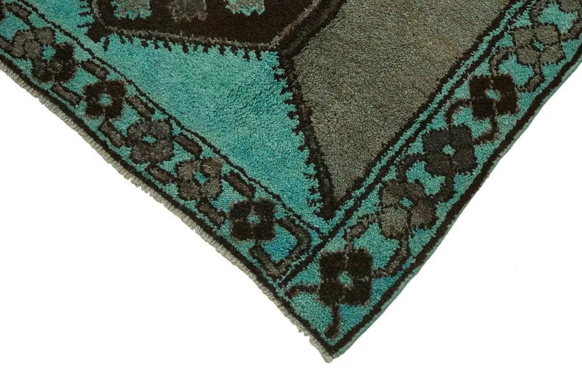 Herki Eskitme Turkuaz Pamuk Üzerine Yün El Dokuma Halı-142x382 - Görsel 4