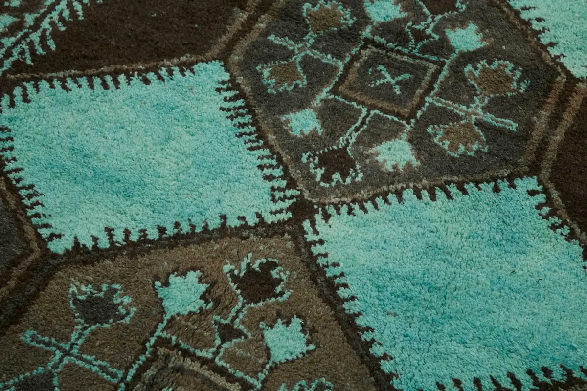 Herki Eskitme Turkuaz Pamuk Üzerine Yün El Dokuma Halı-142x382 - Görsel 5