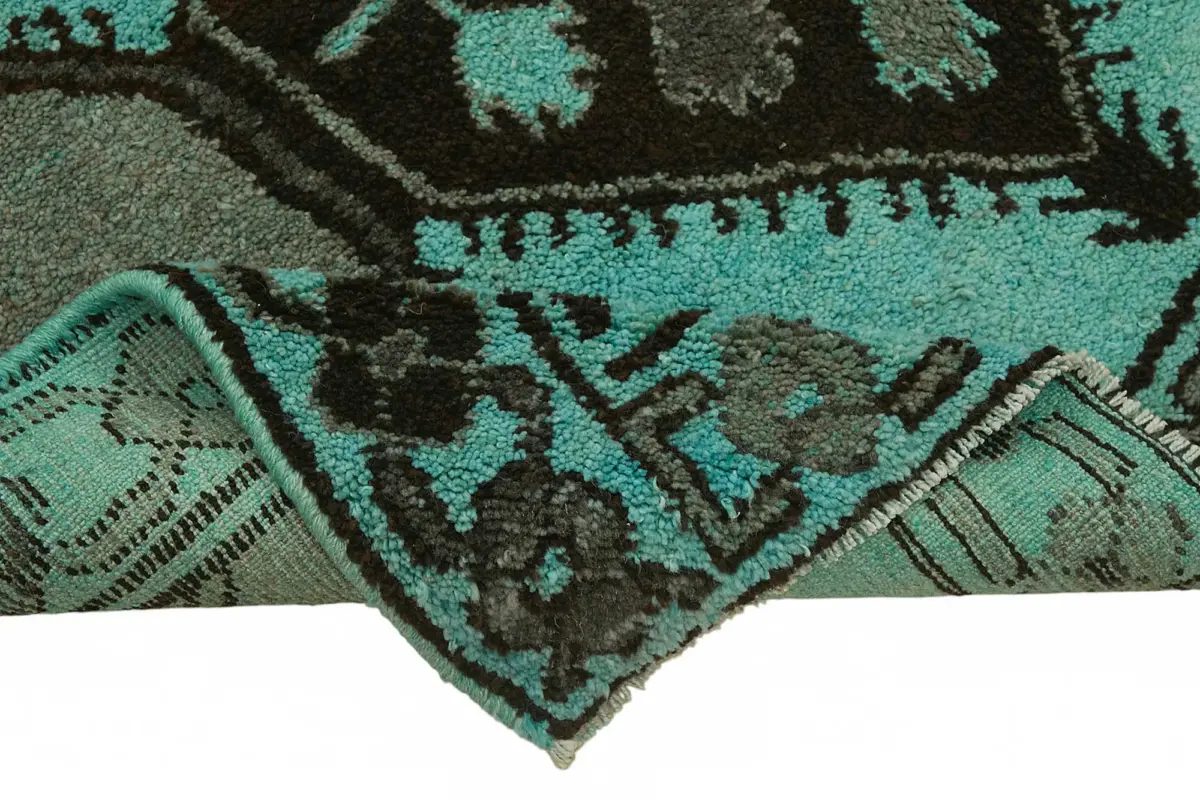 Herki Eskitme Turkuaz Pamuk Üzerine Yün El Dokuma Halı-142x382 - Görsel 6