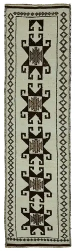 Herki Eskitme Bej Pamuk Üzerine Yün El Dokuma Halı-086x332