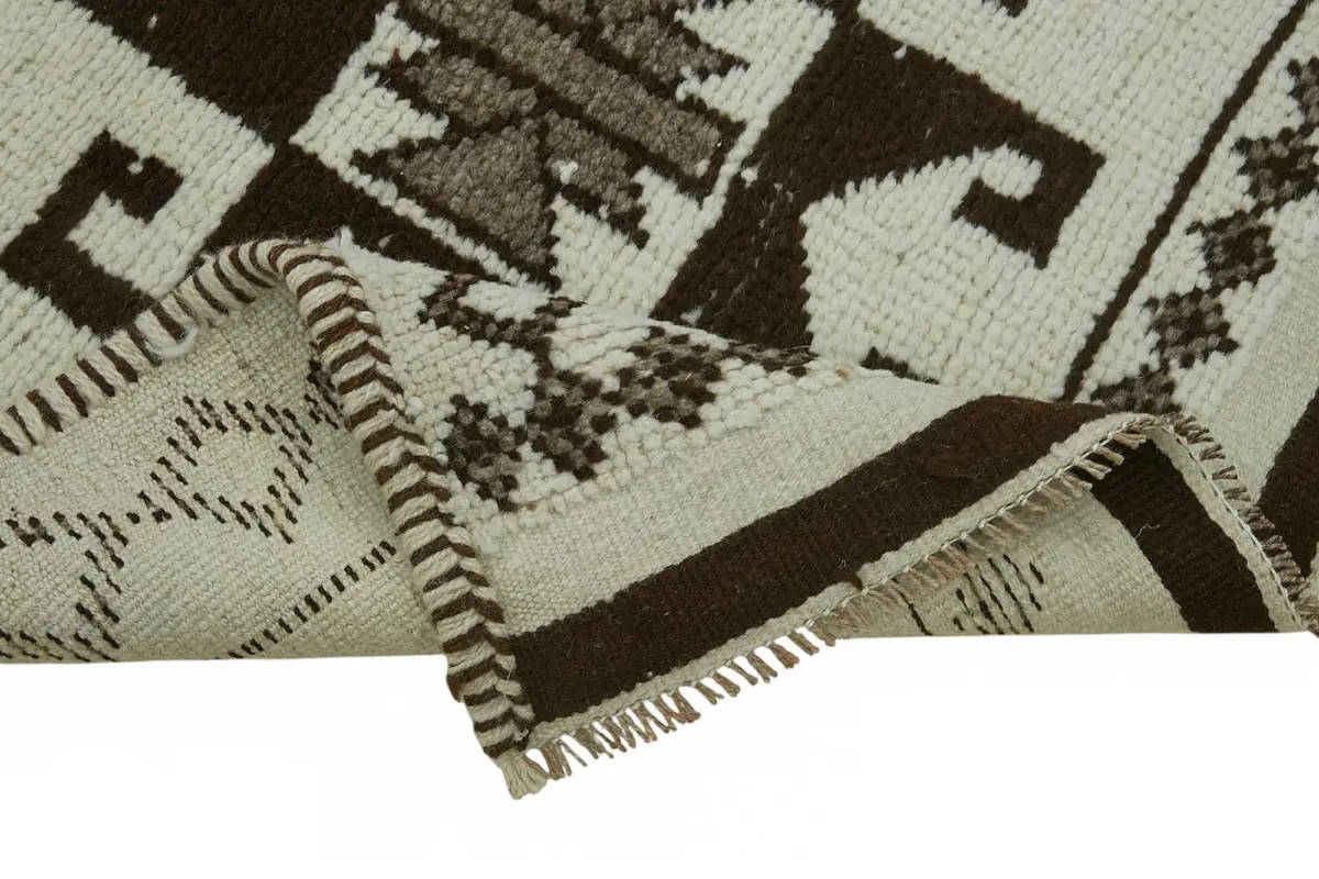 Herki Eskitme Bej Pamuk Üzerine Yün El Dokuma Halı-086x332 - Görsel 6