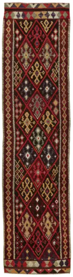 Herki Eskitme Kırmızı Pamuk Üzerine Yün El Dokuma Halı-090x392