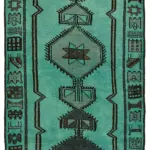 Herki Eskitme Turkuaz Pamuk Üzerine Yün El Dokuma Halı-113x355