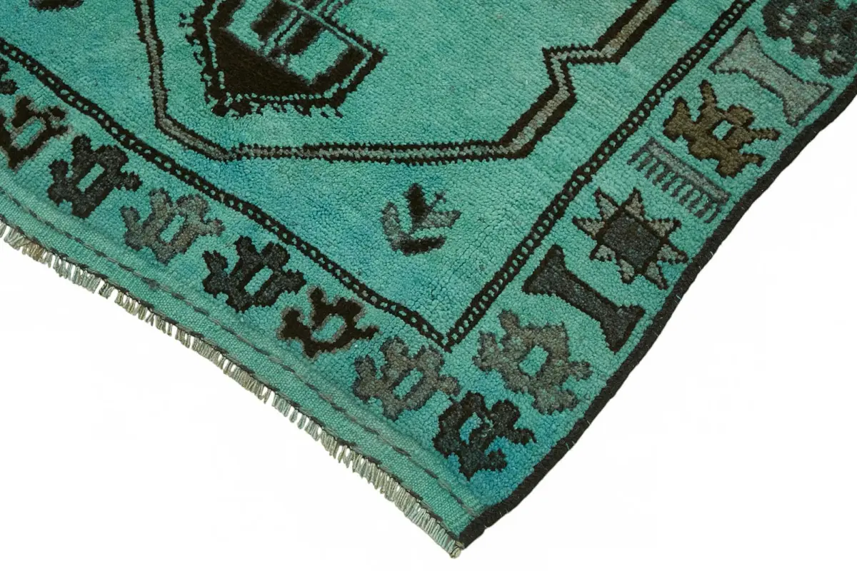 Herki Eskitme Turkuaz Pamuk Üzerine Yün El Dokuma Halı-113x355 - Görsel 4