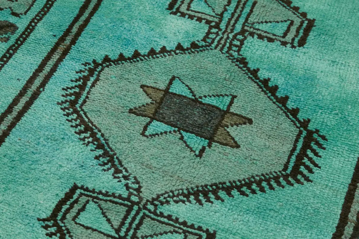 Herki Eskitme Turkuaz Pamuk Üzerine Yün El Dokuma Halı-113x355 - Görsel 5