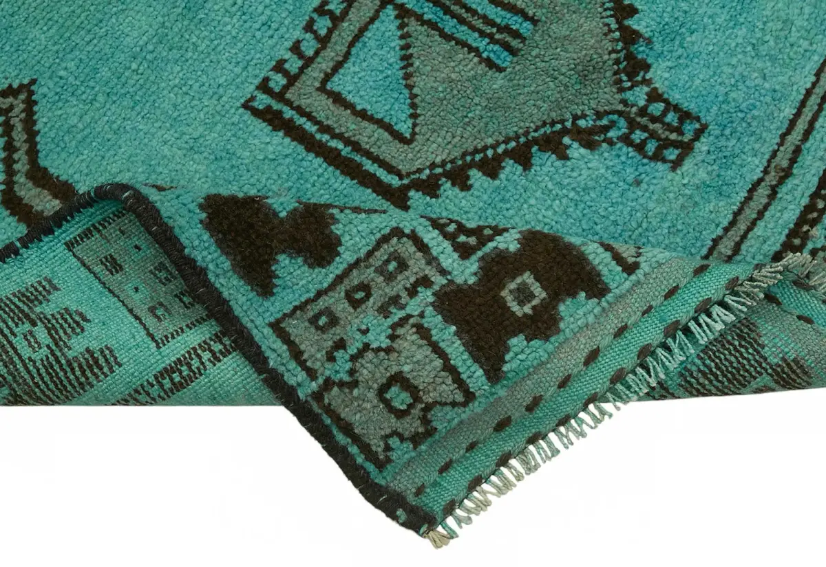 Herki Eskitme Turkuaz Pamuk Üzerine Yün El Dokuma Halı-113x355 - Görsel 6
