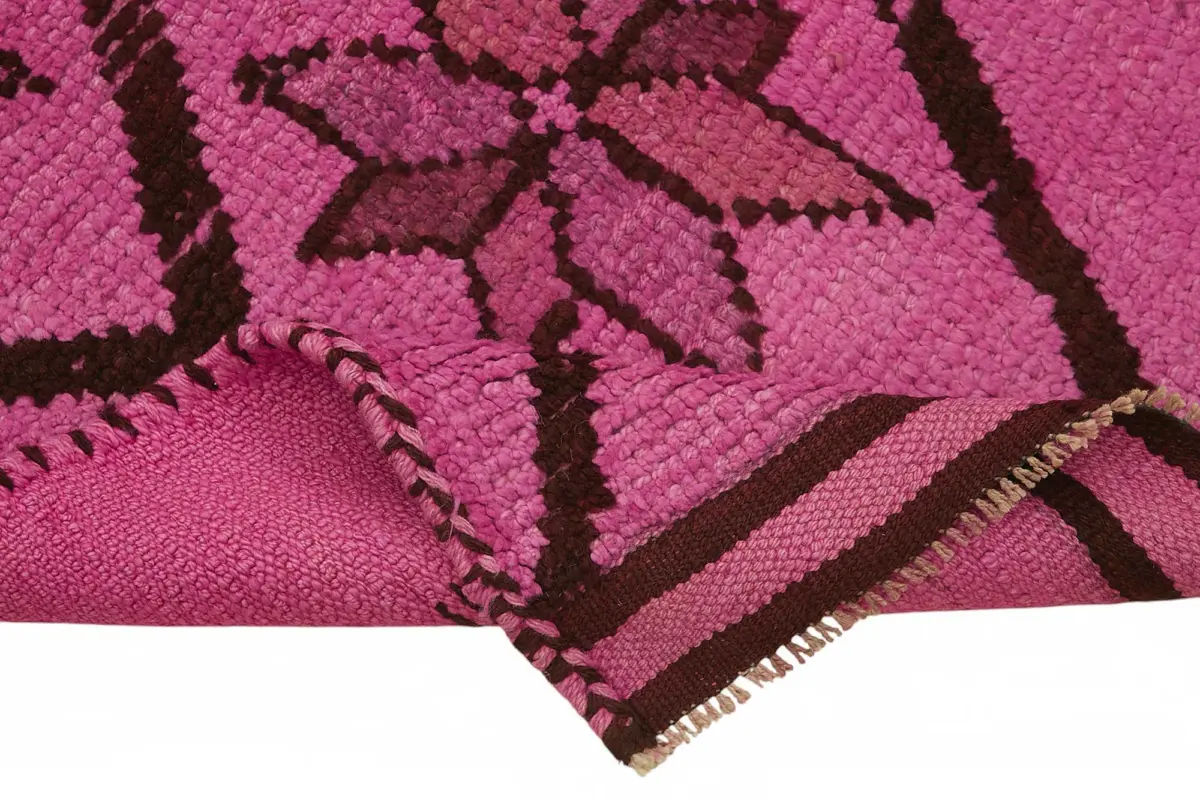 Herki Eskitme Pembe Pamuk Üzerine Yün El Dokuma Halı-095x350 - Görsel 6