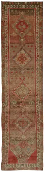 Herki Eskitme Kahverengi Pamuk Üzerine Yün El Dokuma Halı-083x354