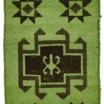 Herki Eskitme Yeşil Pamuk Üzerine Yün El Dokuma Halı-100x342