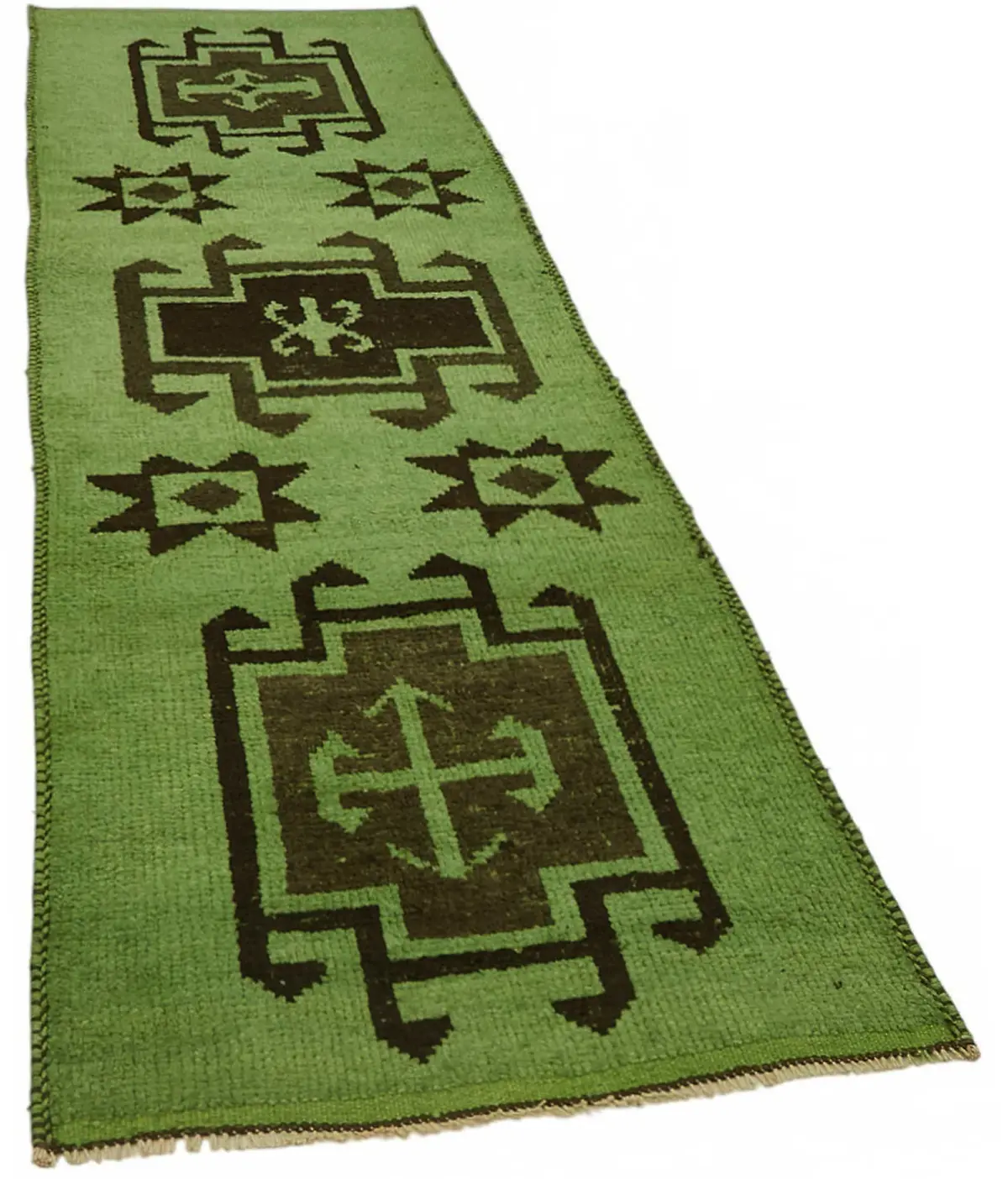 Herki Eskitme Yeşil Pamuk Üzerine Yün El Dokuma Halı-100x342 - Görsel 2