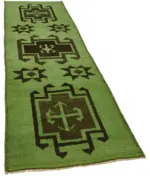 Herki Eskitme Yeşil Pamuk Üzerine Yün El Dokuma Halı-100x342 - Görsel 2