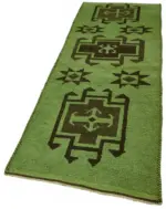 Herki Eskitme Yeşil Pamuk Üzerine Yün El Dokuma Halı-100x342 - Görsel 3