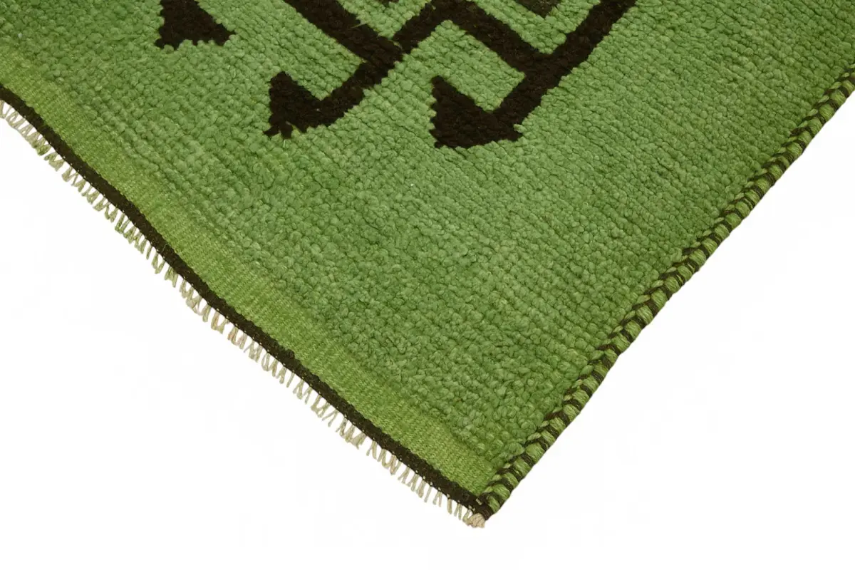 Herki Eskitme Yeşil Pamuk Üzerine Yün El Dokuma Halı-100x342 - Görsel 4