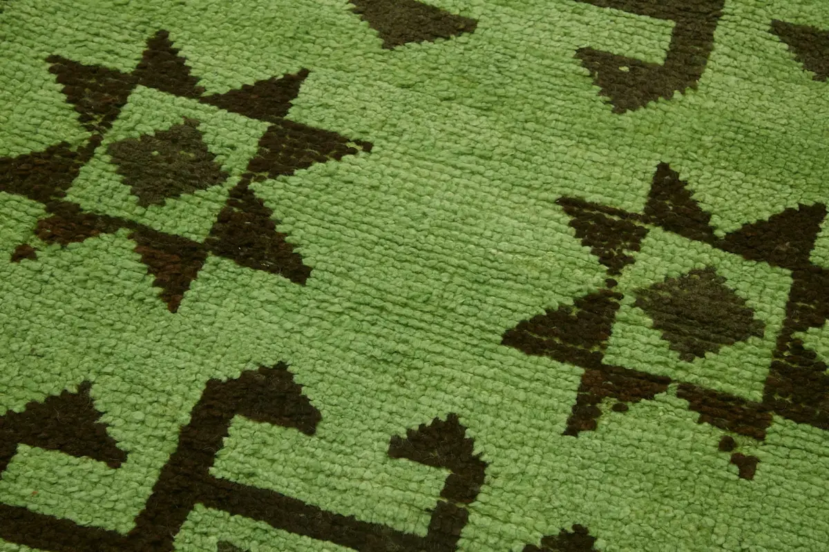 Herki Eskitme Yeşil Pamuk Üzerine Yün El Dokuma Halı-100x342 - Görsel 5
