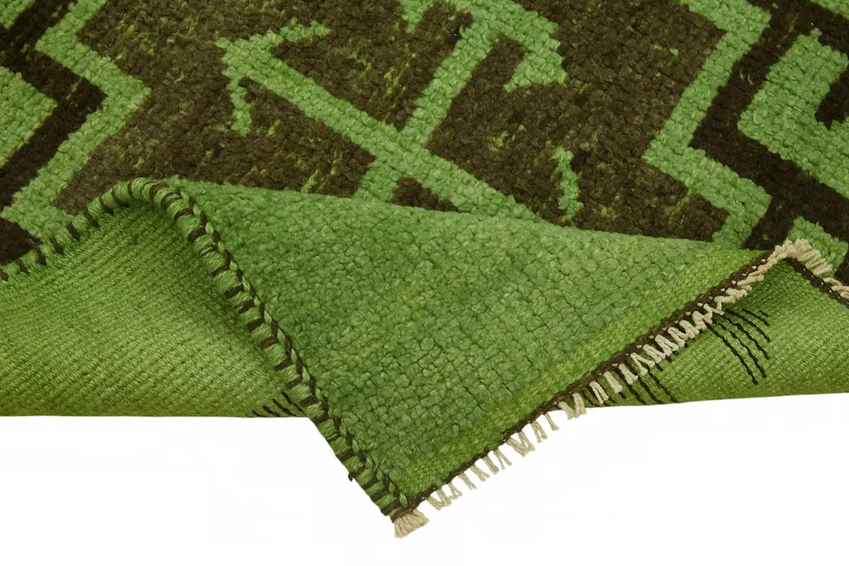 Herki Eskitme Yeşil Pamuk Üzerine Yün El Dokuma Halı-100x342 - Görsel 6