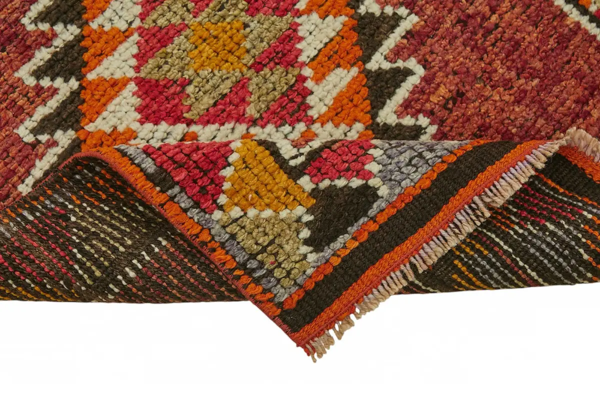 Herki Eskitme Kırmızı Pamuk Üzerine Yün El Dokuma Halı-083x395 - Görsel 6