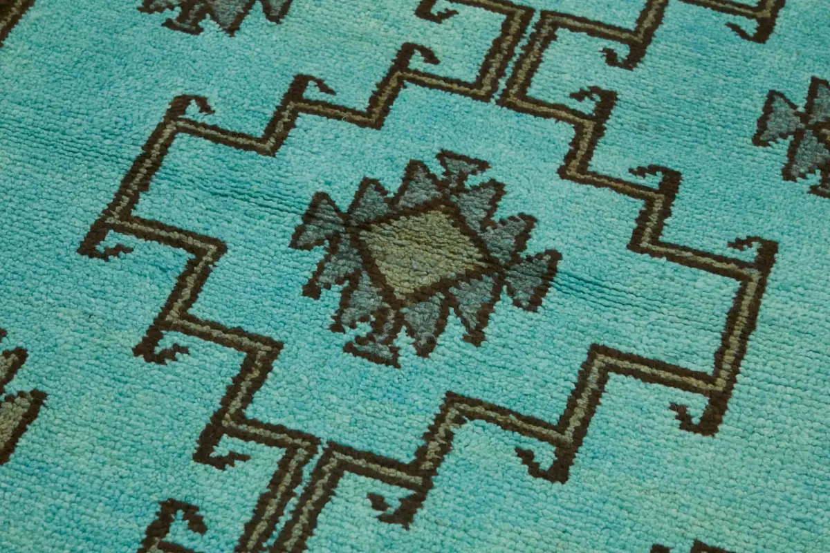 Herki Eskitme Turkuaz Pamuk Üzerine Yün El Dokuma Halı-106x354 - Görsel 5