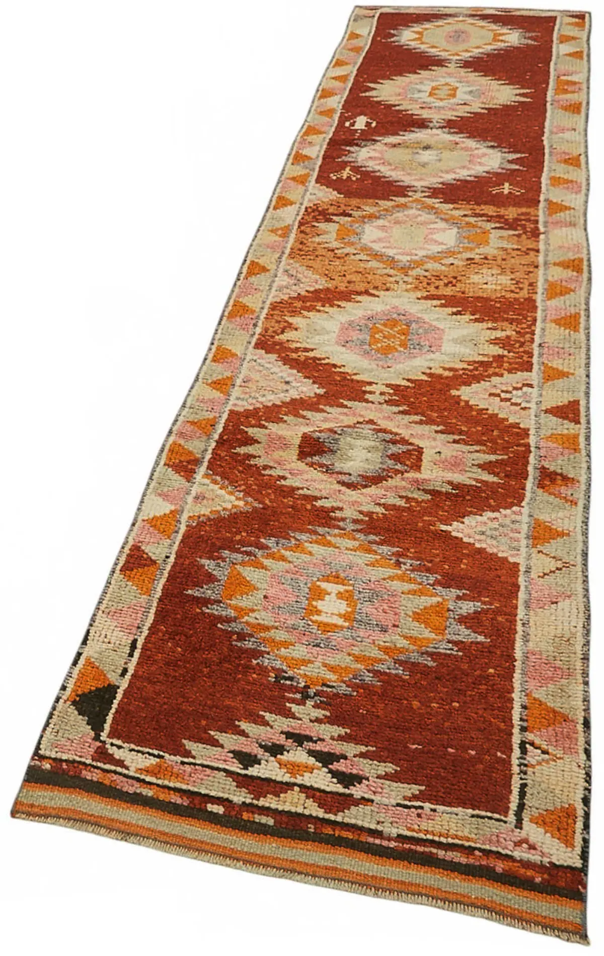 Herki Eskitme Turuncu Pamuk Üzerine Yün El Dokuma Halı-078x350 - Görsel 3