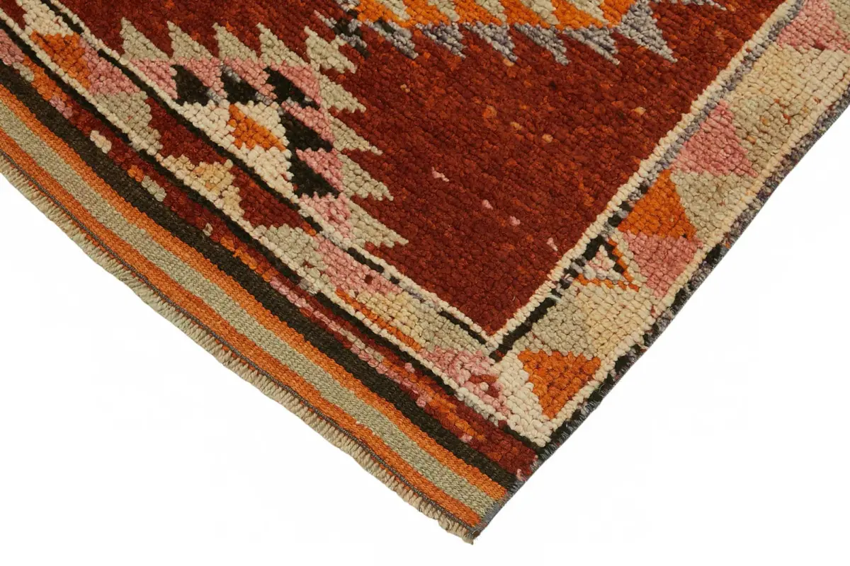 Herki Eskitme Turuncu Pamuk Üzerine Yün El Dokuma Halı-078x350 - Görsel 4