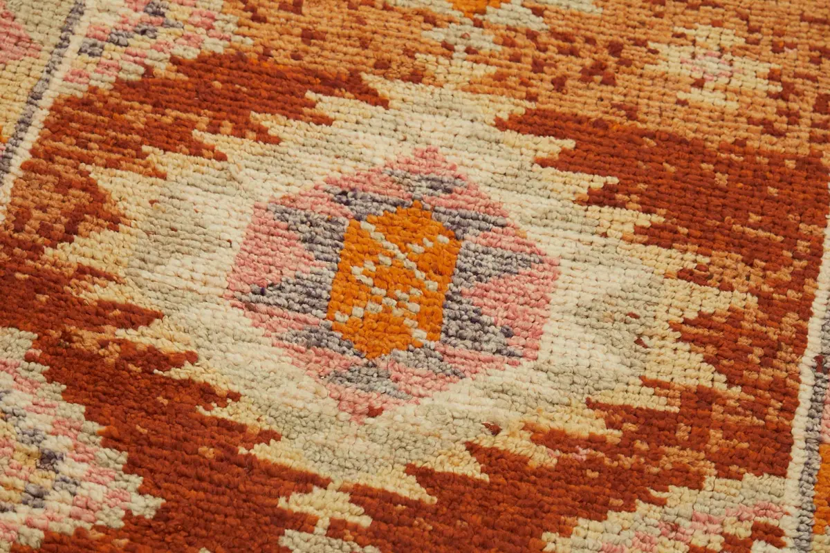 Herki Eskitme Turuncu Pamuk Üzerine Yün El Dokuma Halı-078x350 - Görsel 5