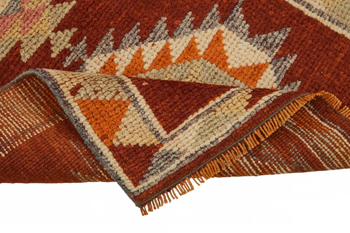 Herki Eskitme Turuncu Pamuk Üzerine Yün El Dokuma Halı-078x350 - Görsel 6