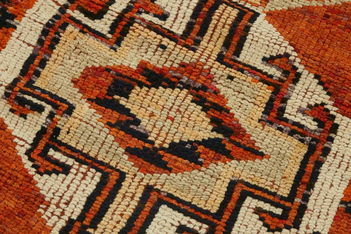 Herki Eskitme Turuncu Pamuk Üzerine Yün El Dokuma Halı-081x380 - Görsel 5