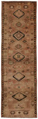 Herki Eskitme Kırmızı Pamuk Üzerine Yün El Dokuma Halı-103x337