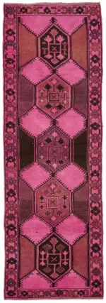 Herki Eskitme Pembe Pamuk Üzerine Yün El Dokuma Halı-130x398