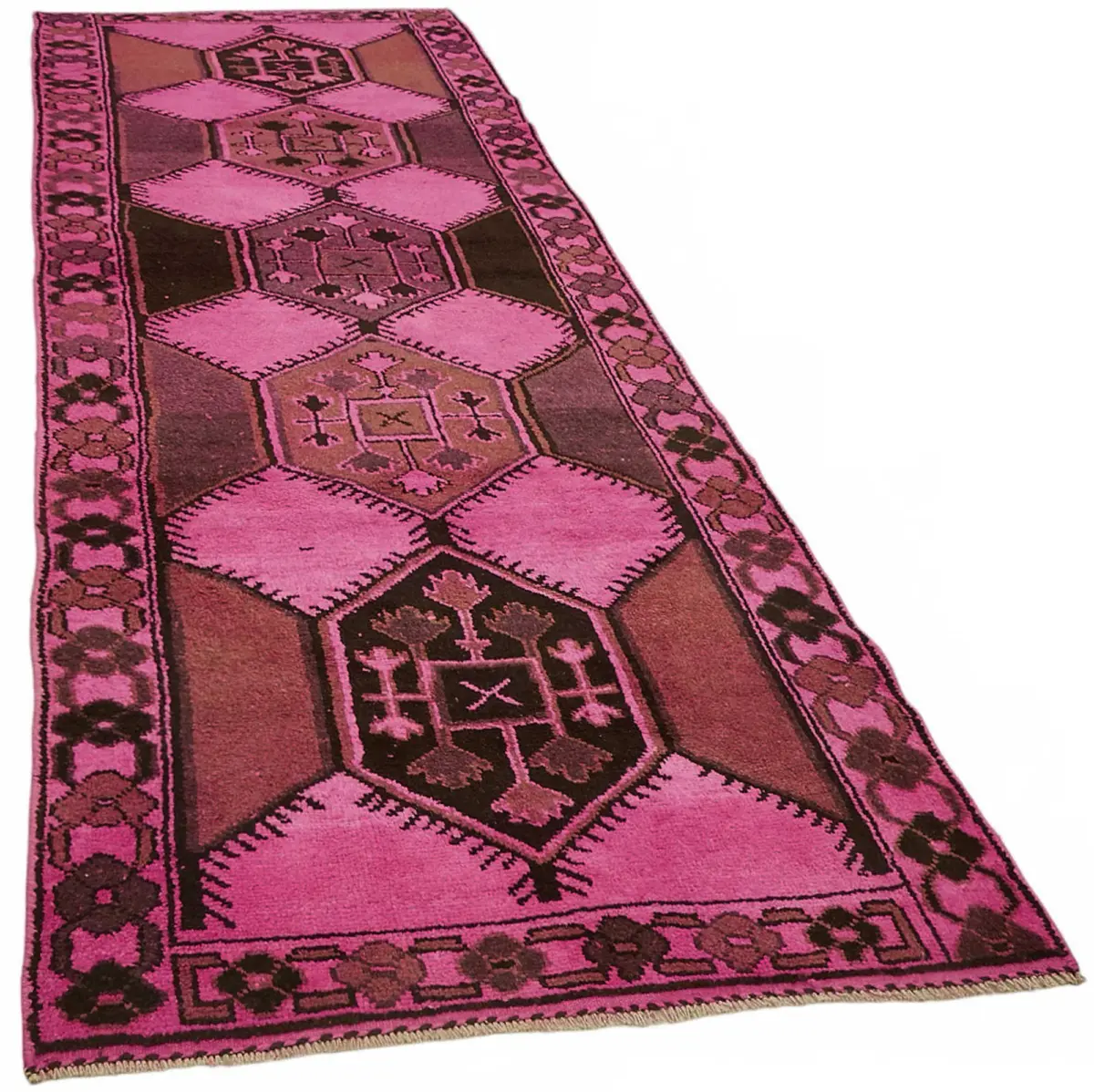 Herki Eskitme Pembe Pamuk Üzerine Yün El Dokuma Halı-130x398 - Görsel 2