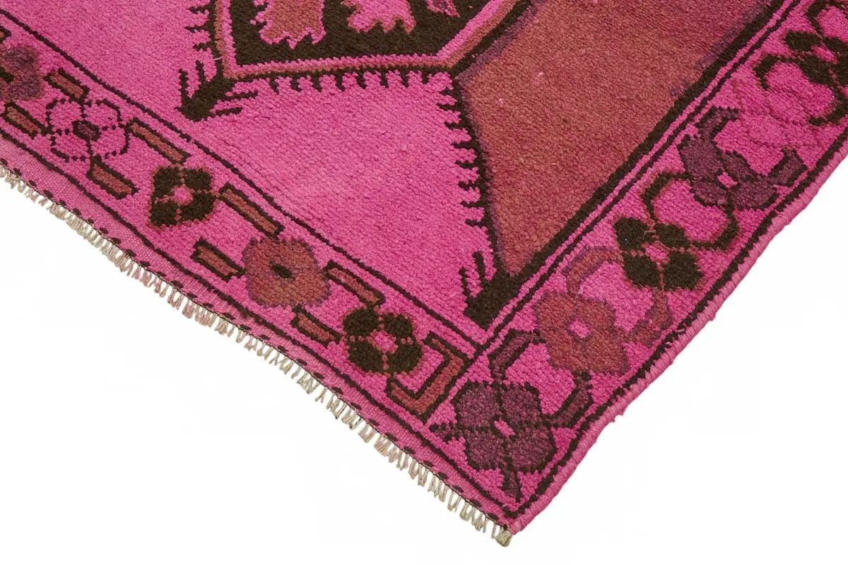 Herki Eskitme Pembe Pamuk Üzerine Yün El Dokuma Halı-130x398 - Görsel 4