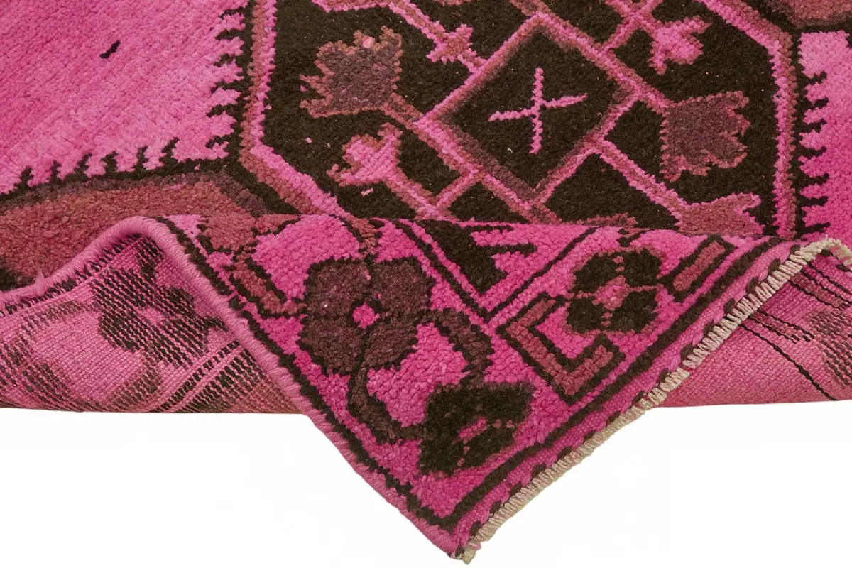 Herki Eskitme Pembe Pamuk Üzerine Yün El Dokuma Halı-130x398 - Görsel 6