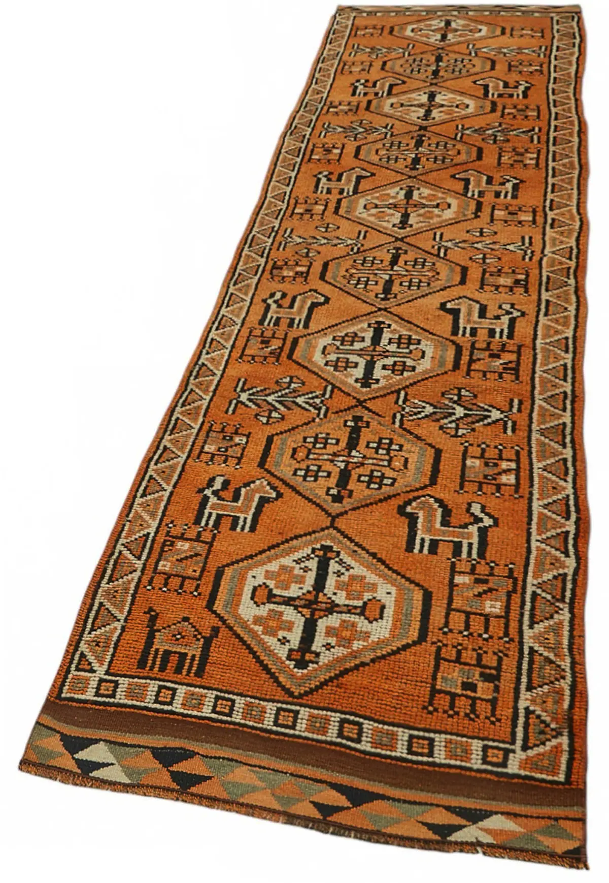 Herki Eskitme Turuncu Pamuk Üzerine Yün El Dokuma Halı-090x413 - Görsel 3