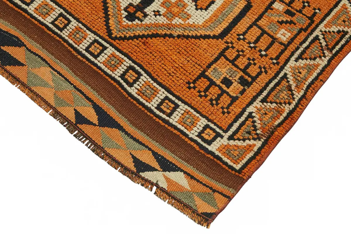 Herki Eskitme Turuncu Pamuk Üzerine Yün El Dokuma Halı-090x413 - Görsel 4