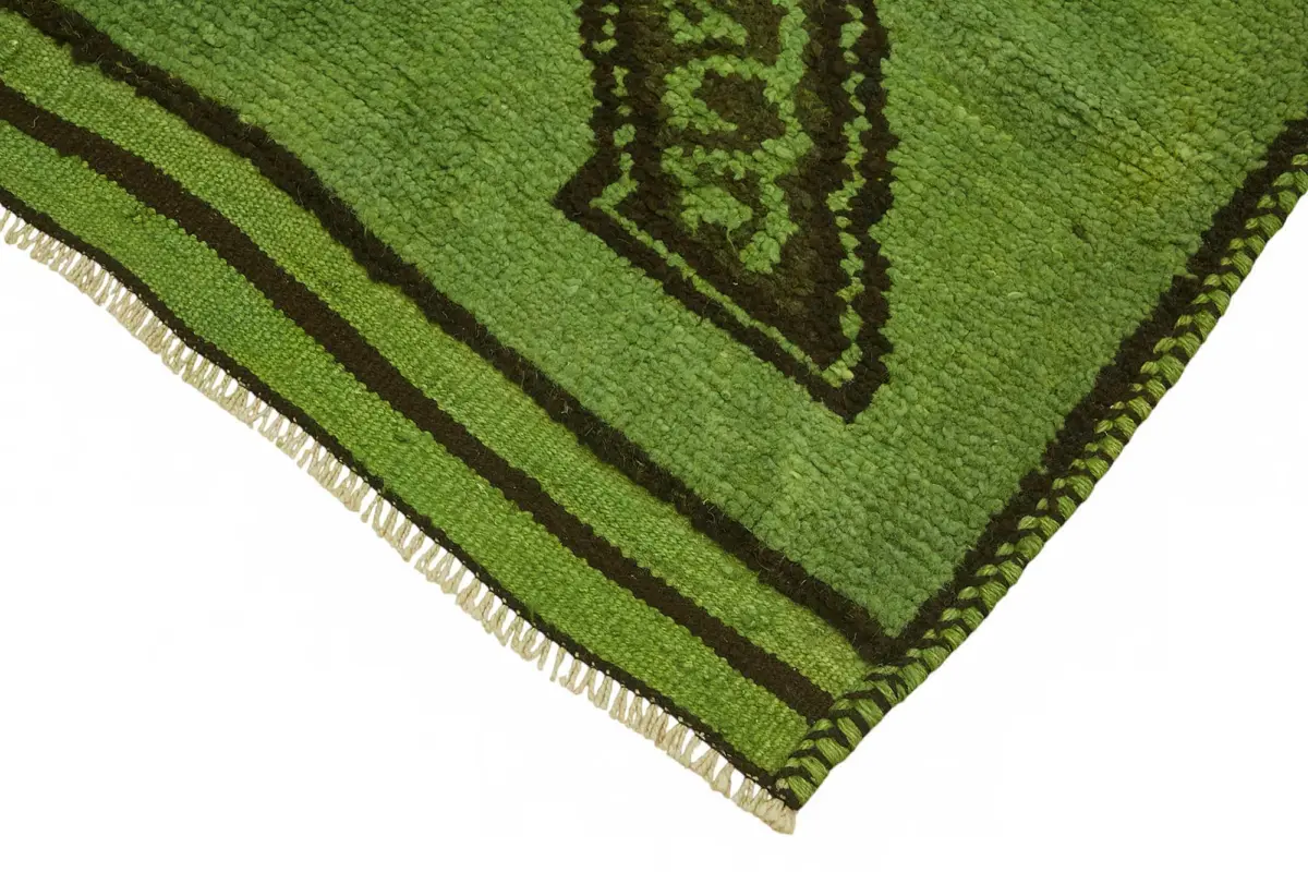 Herki Eskitme Yeşil Pamuk Üzerine Yün El Dokuma Halı-100x333 - Görsel 4