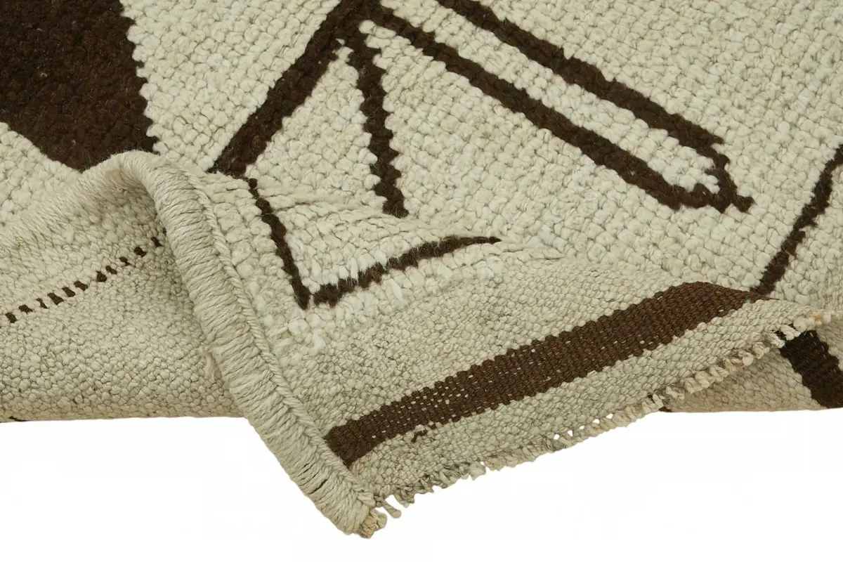 Herki Eskitme Bej Pamuk Üzerine Yün El Dokuma Halı-106x370 - Görsel 6