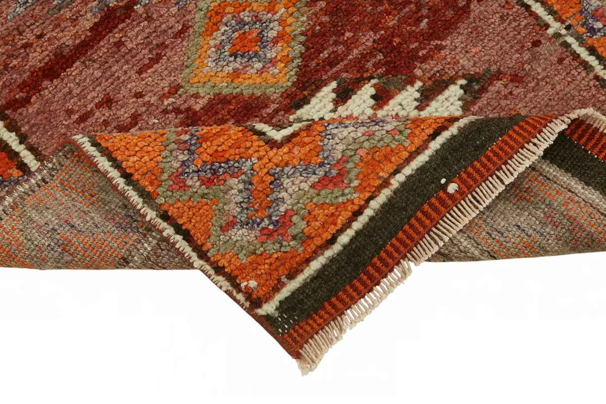 Herki Eskitme Kırmızı Pamuk Üzerine Yün El Dokuma Halı-078x375 - Görsel 6