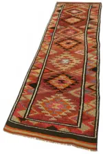 Herki Eskitme Turuncu Pamuk Üzerine Yün El Dokuma Halı-082x335 - Görsel 6