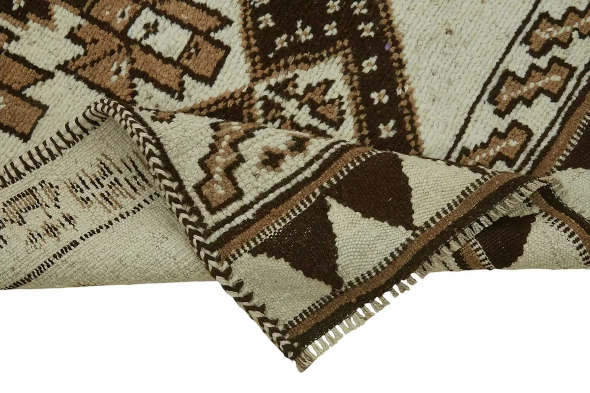 Herki Eskitme Bej Pamuk Üzerine Yün El Dokuma Halı-098x395 - Görsel 6