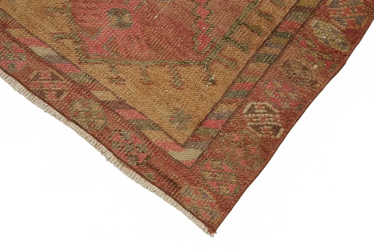 Herki Eskitme Kırmızı Pamuk Üzerine Yün El Dokuma Halı-078x344 - Görsel 4