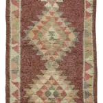 Herki Eskitme Kırmızı Pamuk Üzerine Yün El Dokuma Halı-085x352