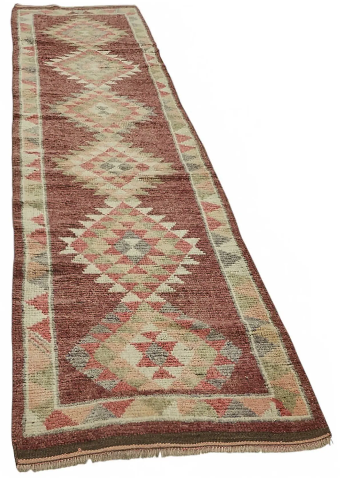 Herki Eskitme Kırmızı Pamuk Üzerine Yün El Dokuma Halı-085x352 - Görsel 2