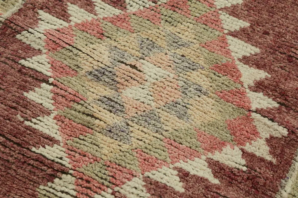 Herki Eskitme Kırmızı Pamuk Üzerine Yün El Dokuma Halı-085x352 - Görsel 5