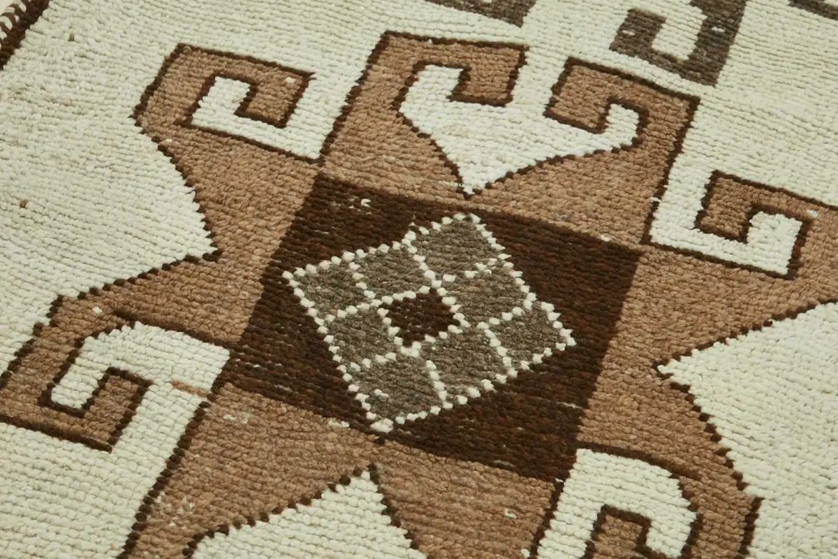 Herki Eskitme Bej Pamuk Üzerine Yün El Dokuma Halı-108x328 - Görsel 5