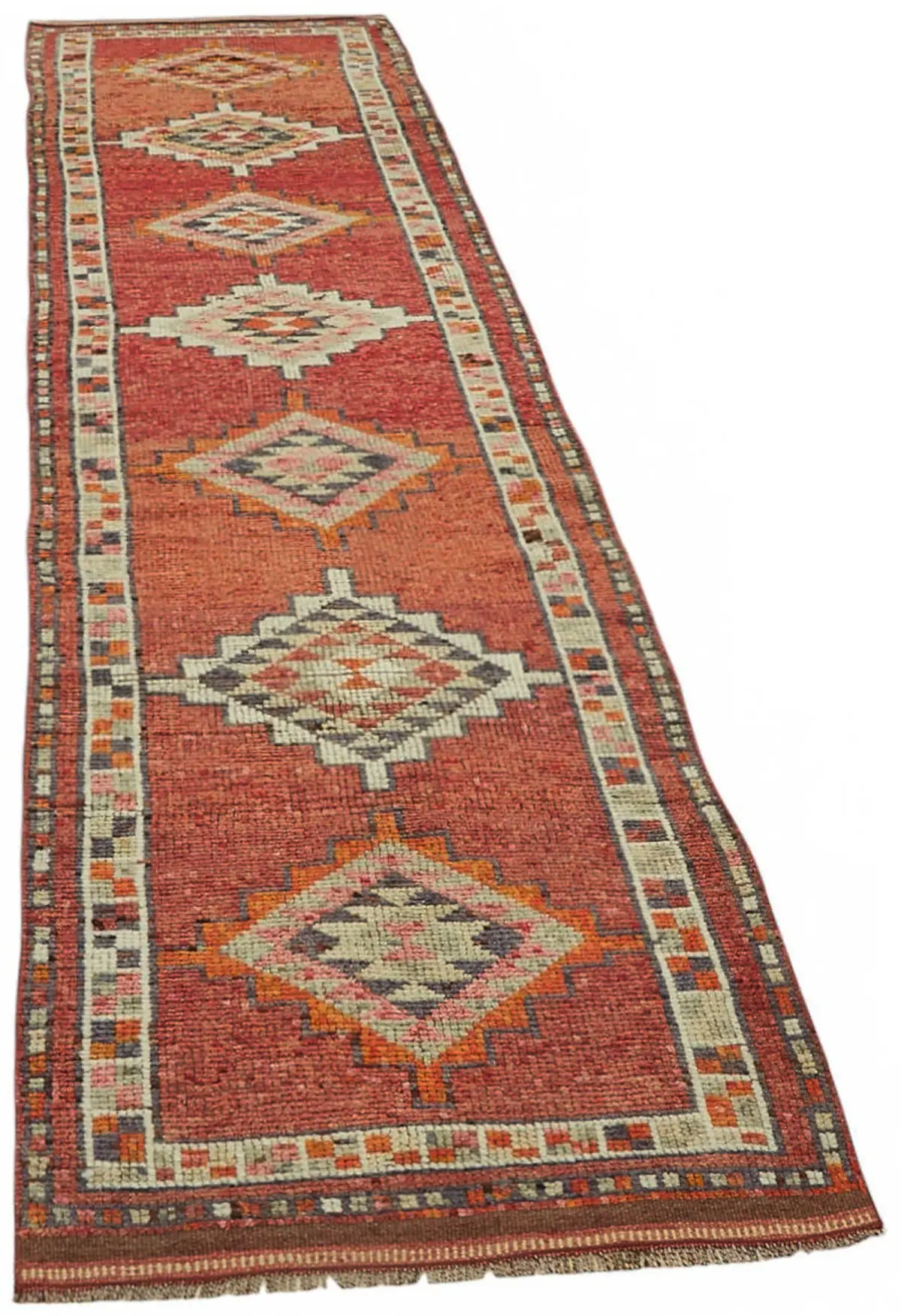 Herki Eskitme Kırmızı Pamuk Üzerine Yün El Dokuma Halı-083x354 - Görsel 2