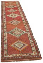 Herki Eskitme Kırmızı Pamuk Üzerine Yün El Dokuma Halı-083x354 - Görsel 2