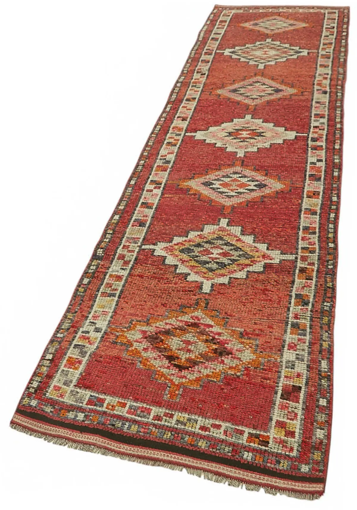 Herki Eskitme Kırmızı Pamuk Üzerine Yün El Dokuma Halı-083x354 - Görsel 3