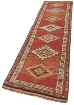 Herki Eskitme Kırmızı Pamuk Üzerine Yün El Dokuma Halı-083x354 - Görsel 3