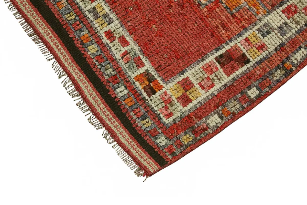 Herki Eskitme Kırmızı Pamuk Üzerine Yün El Dokuma Halı-083x354 - Görsel 4